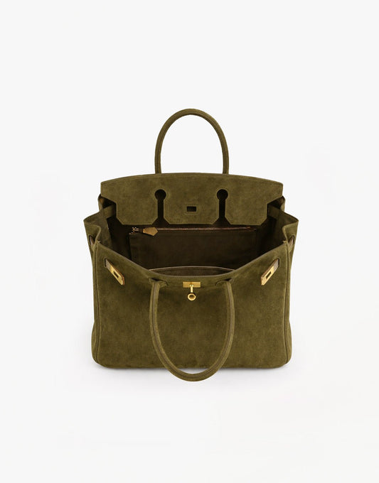 Army Groene Suede Grote Gouden Detail - Tas - Olivia & Kate