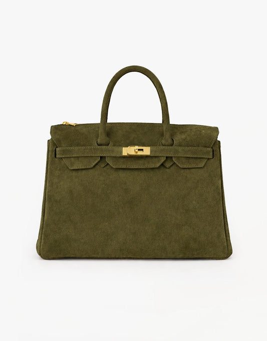 Army Groene Suede Grote Gouden Detail - Tas - Olivia & Kate