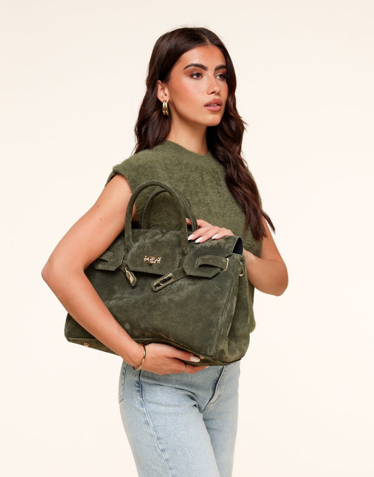 Army Groene Suede Grote Gouden Detail - Tas - Olivia & Kate