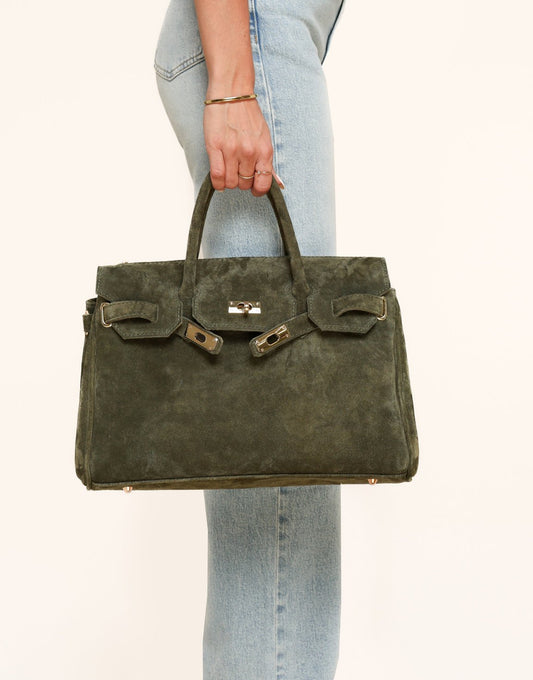 Army Groene Suede Grote Gouden Detail - Tas - Olivia & Kate