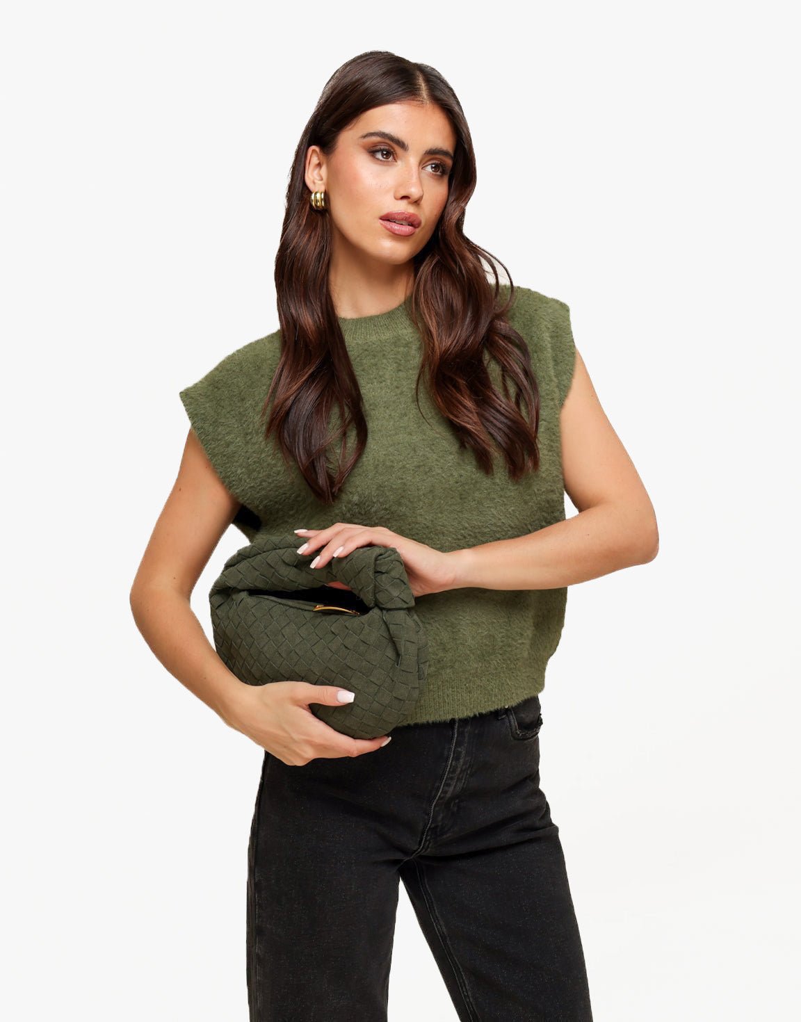 Army Green Suede Medium Braided - Bag - Olivia & Kate