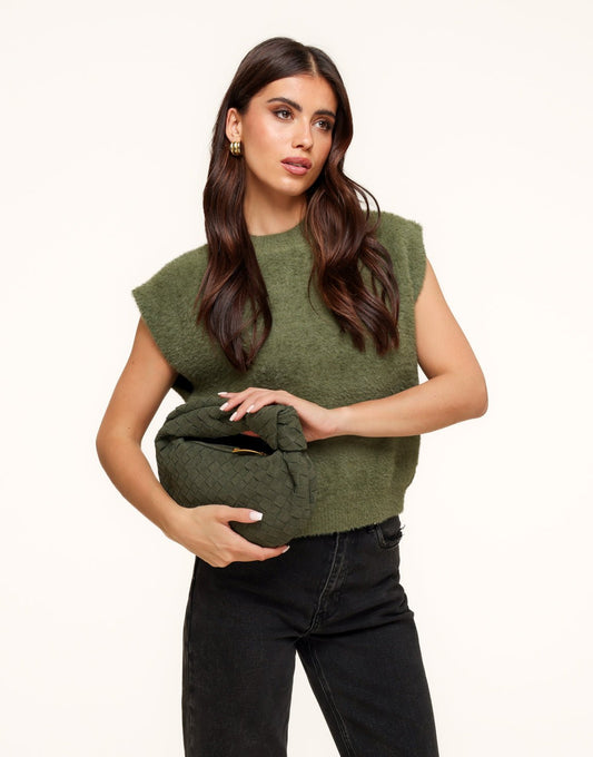 Army Groene Suede Middel Gevlochten - Tas - Olivia & Kate