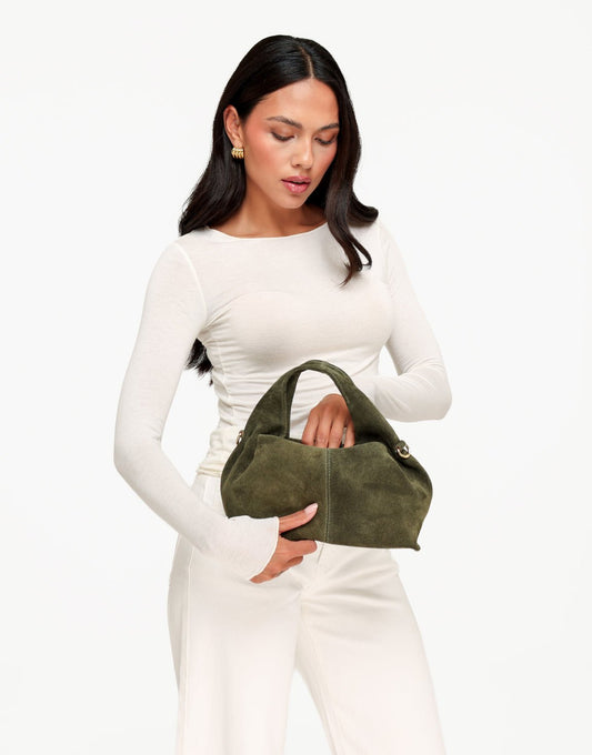 Army Groene Suede Ronde Schouder - Tas - Olivia & Kate