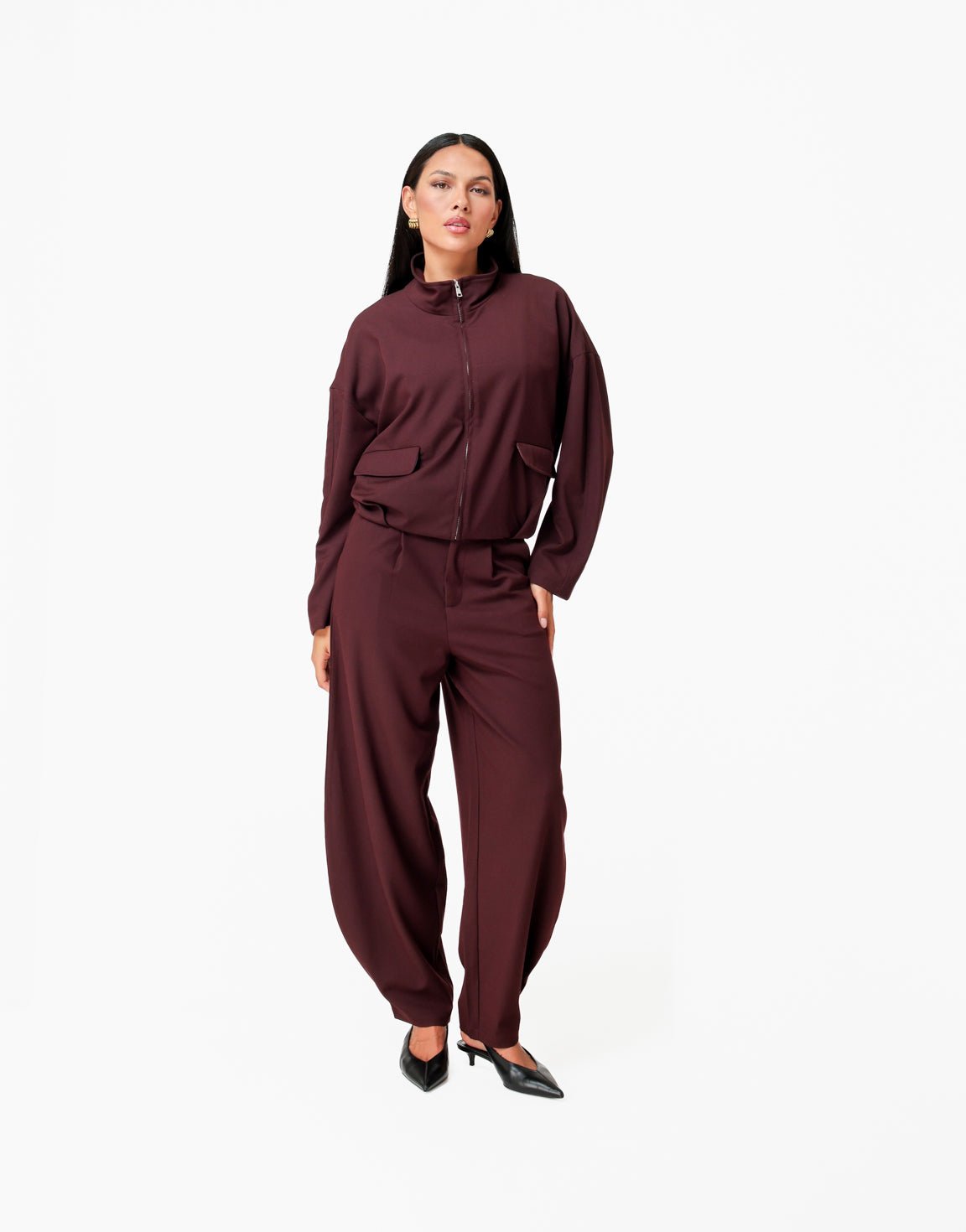 Aubergine Ballon Plooien Detail - Pantalon - Olivia & Kate