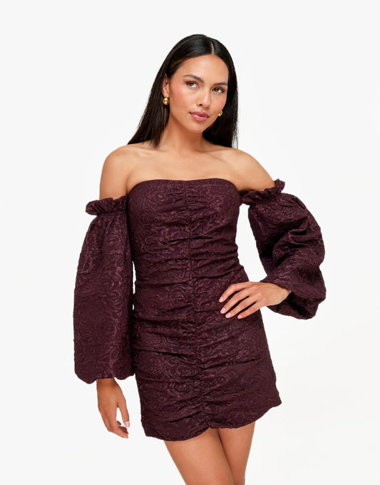 Aubergine Bloemen Strapless - Jurk - Olivia & Kate