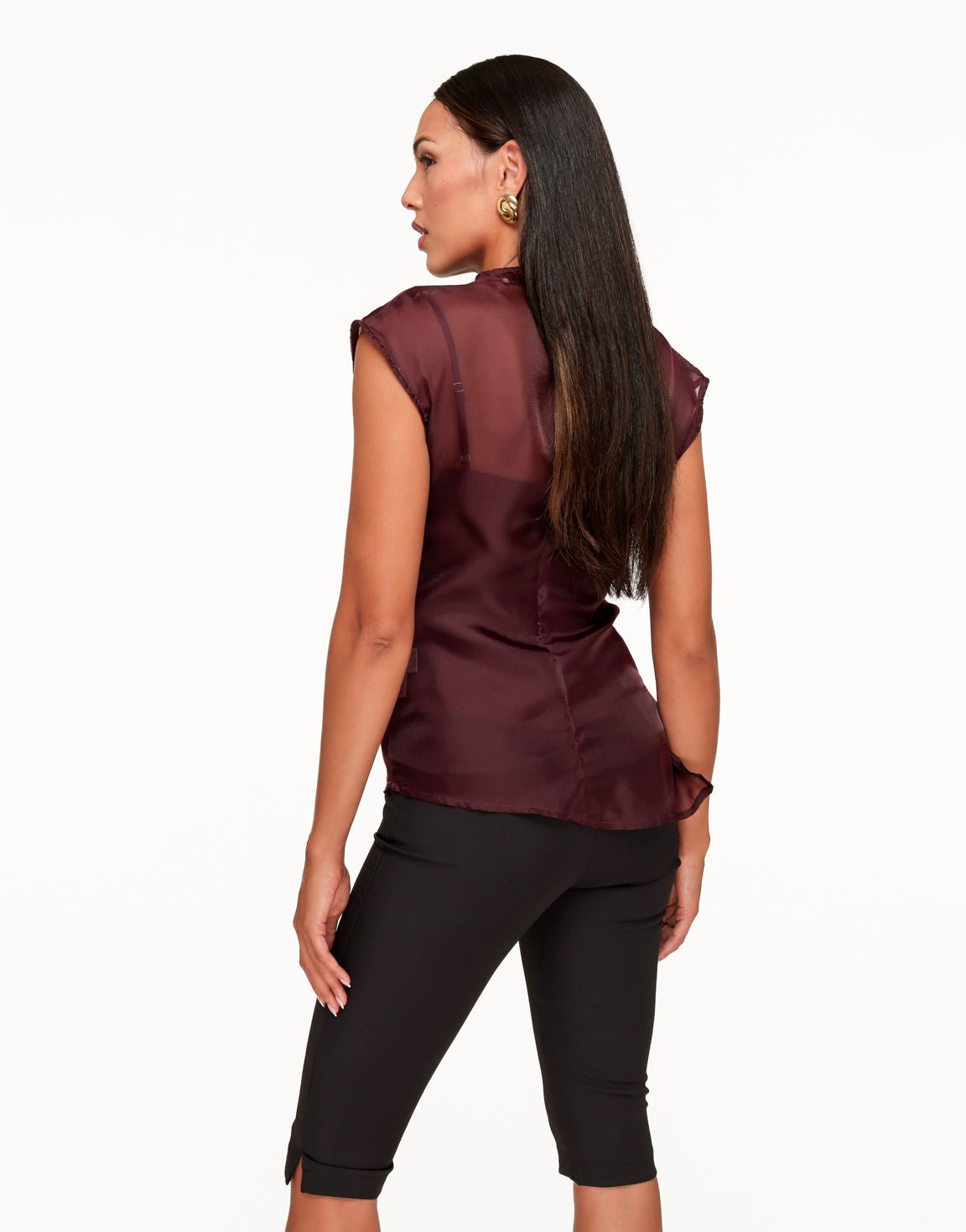 Aubergine Doorschijnende Hoge Hals Detail - Top - Olivia & Kate