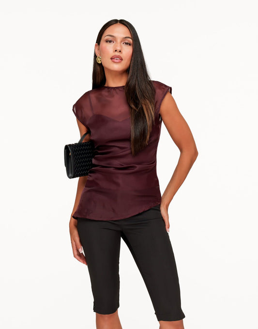 Aubergine Doorschijnende Hoge Hals Detail - Top - Olivia & Kate