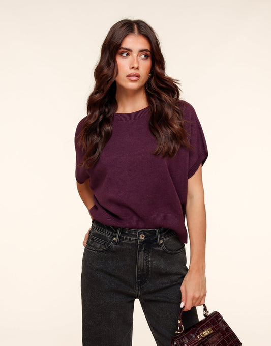Aubergine Gebreide SS - Top - Olivia & Kate