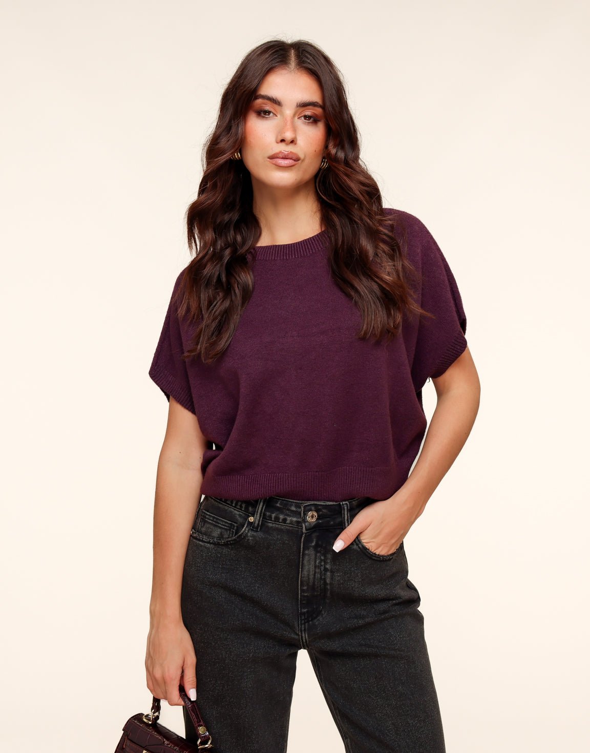 Aubergine Gebreide SS - Top - Olivia & Kate