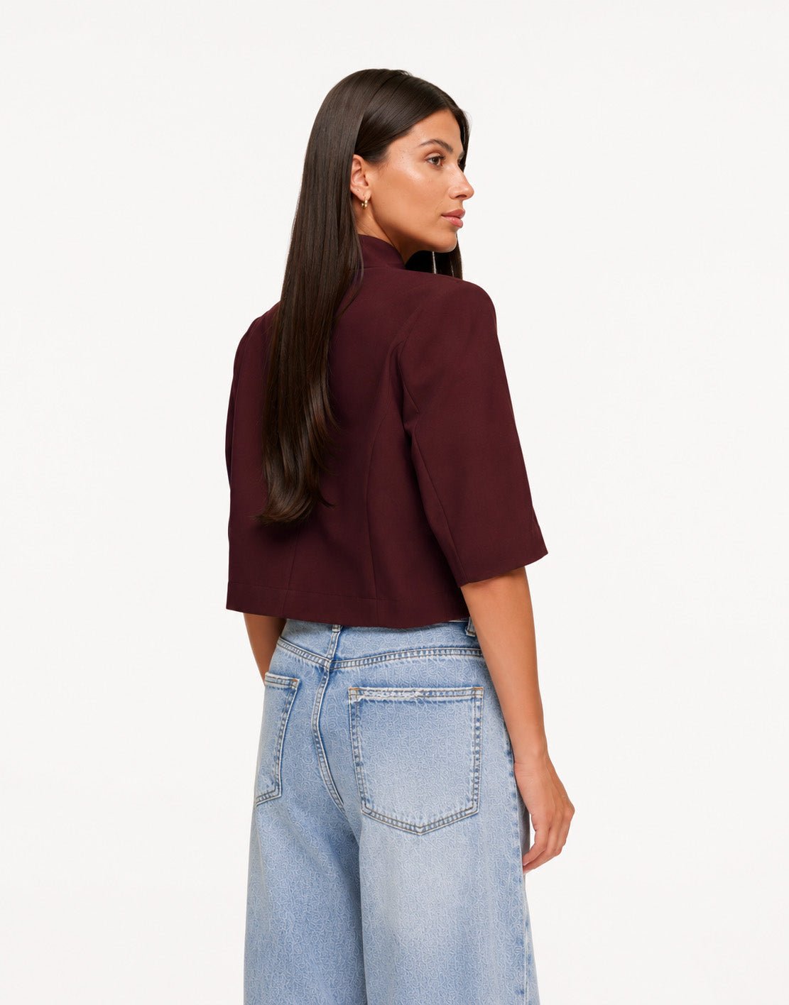 Aubergine Hoge Knoop Split Cropped - Blazer - Olivia & Kate