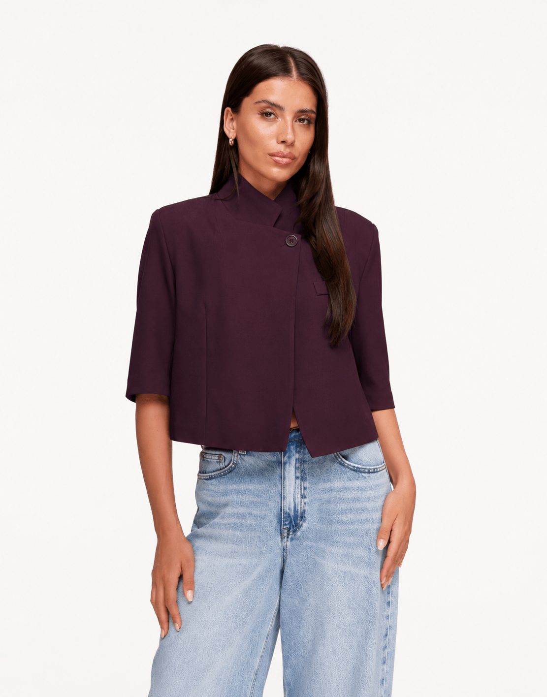 Aubergine Hoge Knoop Split Cropped - Blazer - Olivia & Kate
