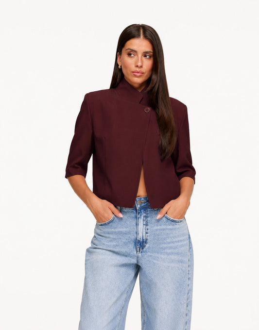 Aubergine Hoge Knoop Split Cropped - Blazer - Olivia & Kate