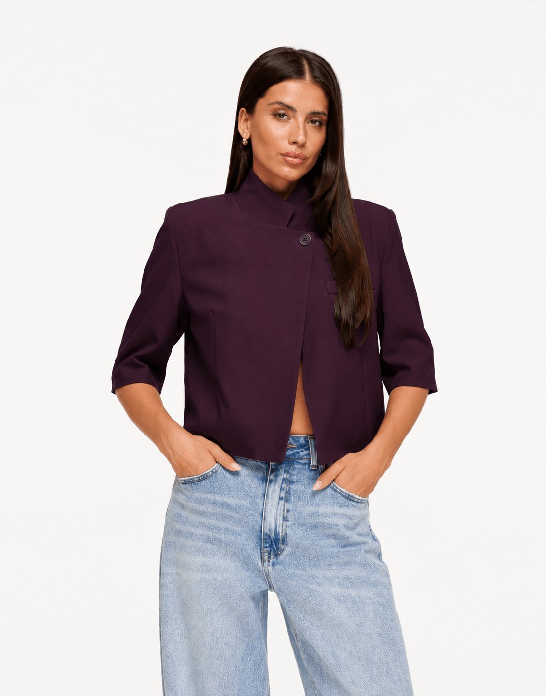Aubergine Hoge Knoop Split Cropped - Blazer - Olivia & Kate