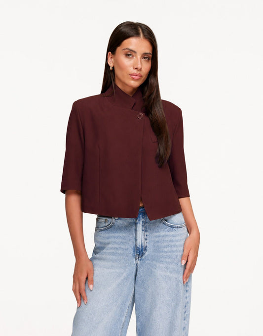 Aubergine Hoge Knoop Split Cropped - Blazer - Olivia & Kate