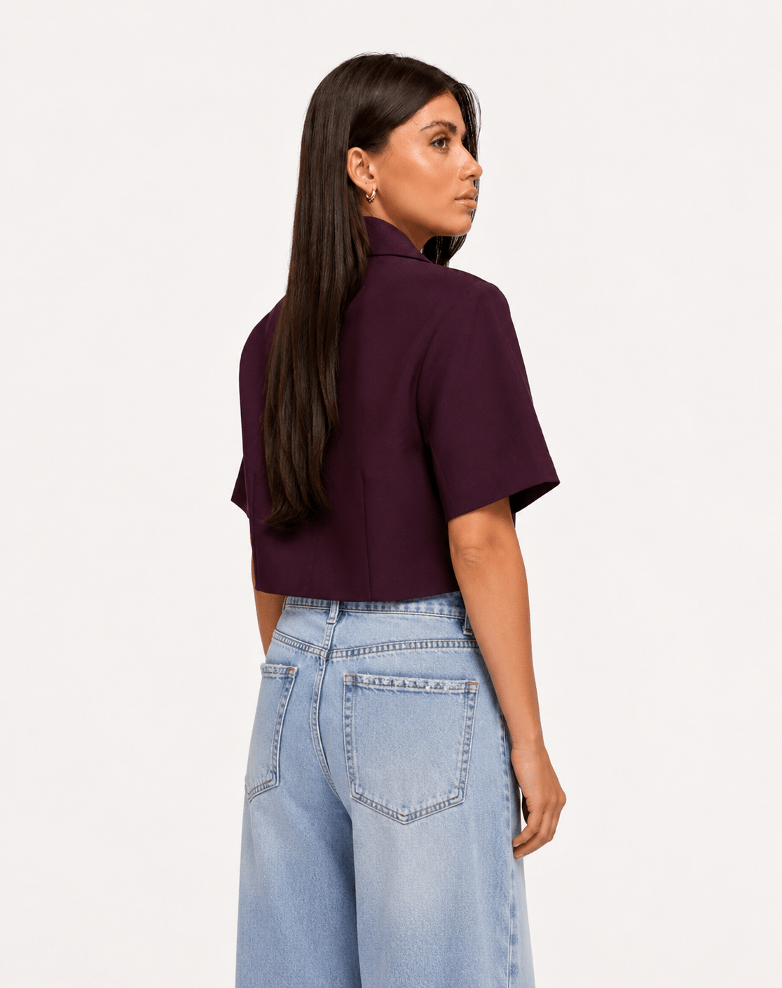 Aubergine Hoge Knoop Split Cropped - Blazer - Olivia & Kate