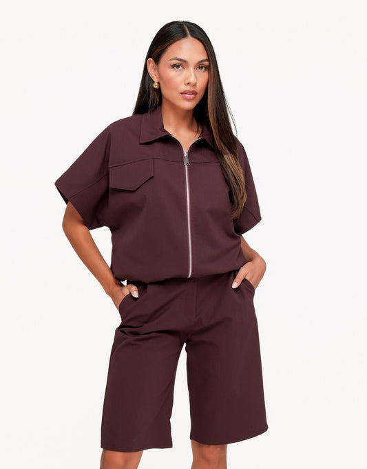 Aubergine Hoge Kraag Cropped SS - Set - Olivia & Kate