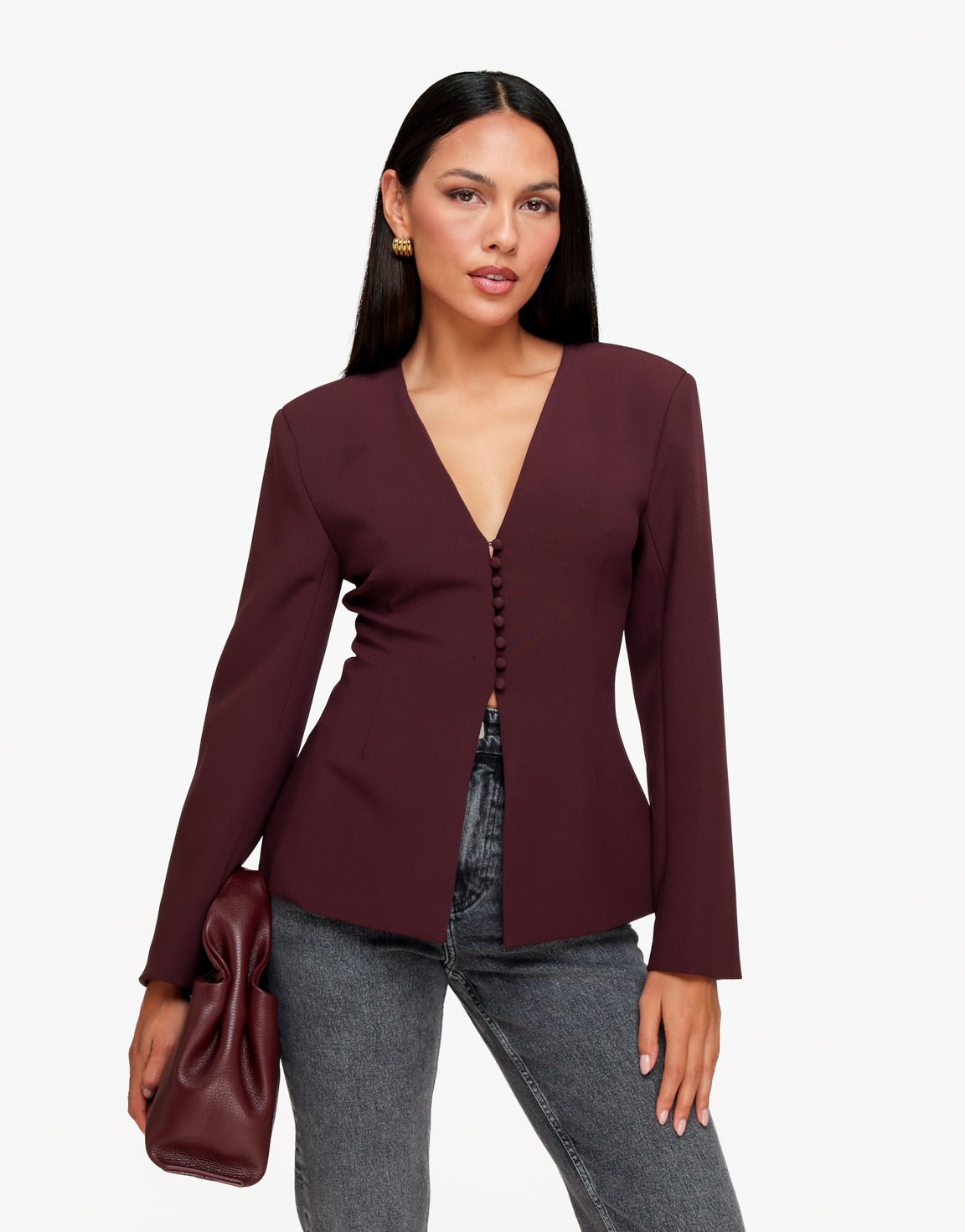Aubergine Knoop Details V-Hals - Blazer - Olivia & Kate