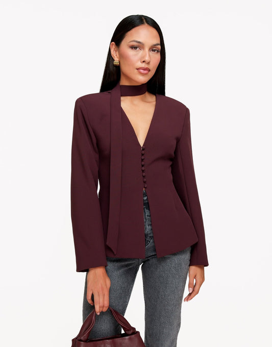 Aubergine Knoop Details V-Hals - Blazer - Olivia & Kate