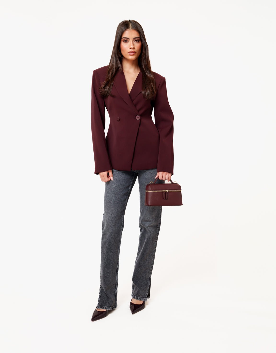 Aubergine Luxe Classic Getailleerde - Blazer - Olivia & Kate