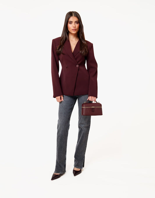 Aubergine Luxe Classic Getailleerde - Blazer - Olivia & Kate