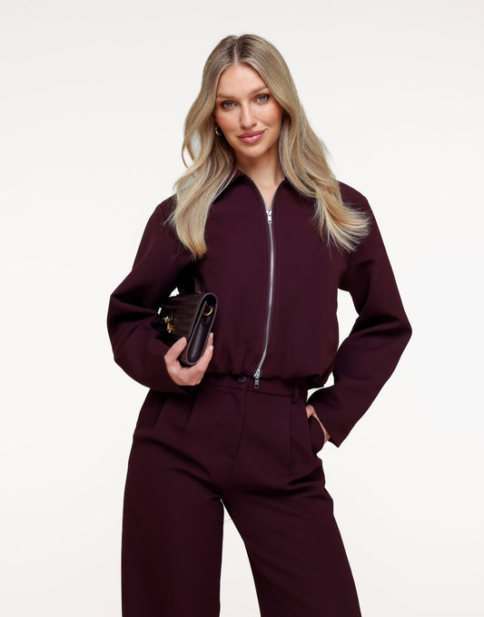 Aubergine Premium Achterkant Detail Jas - Set - Olivia & Kate
