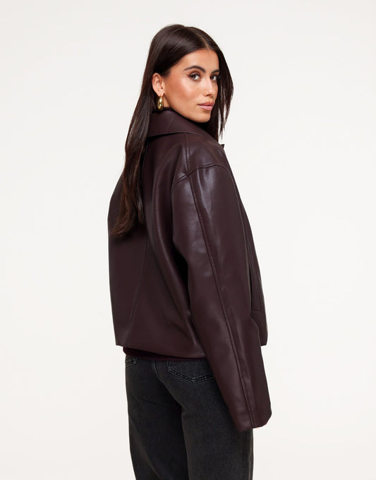 Aubergine PU Leren Rechte - Jas - Olivia & Kate