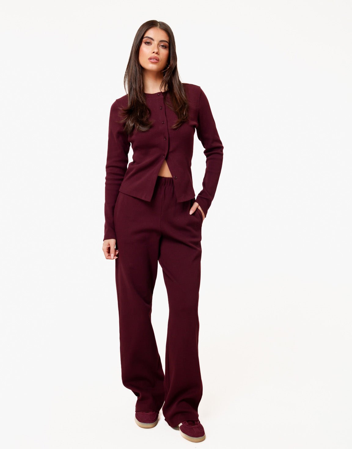 Aubergine Ribbel Lange Lounge - Broek - Olivia & Kate