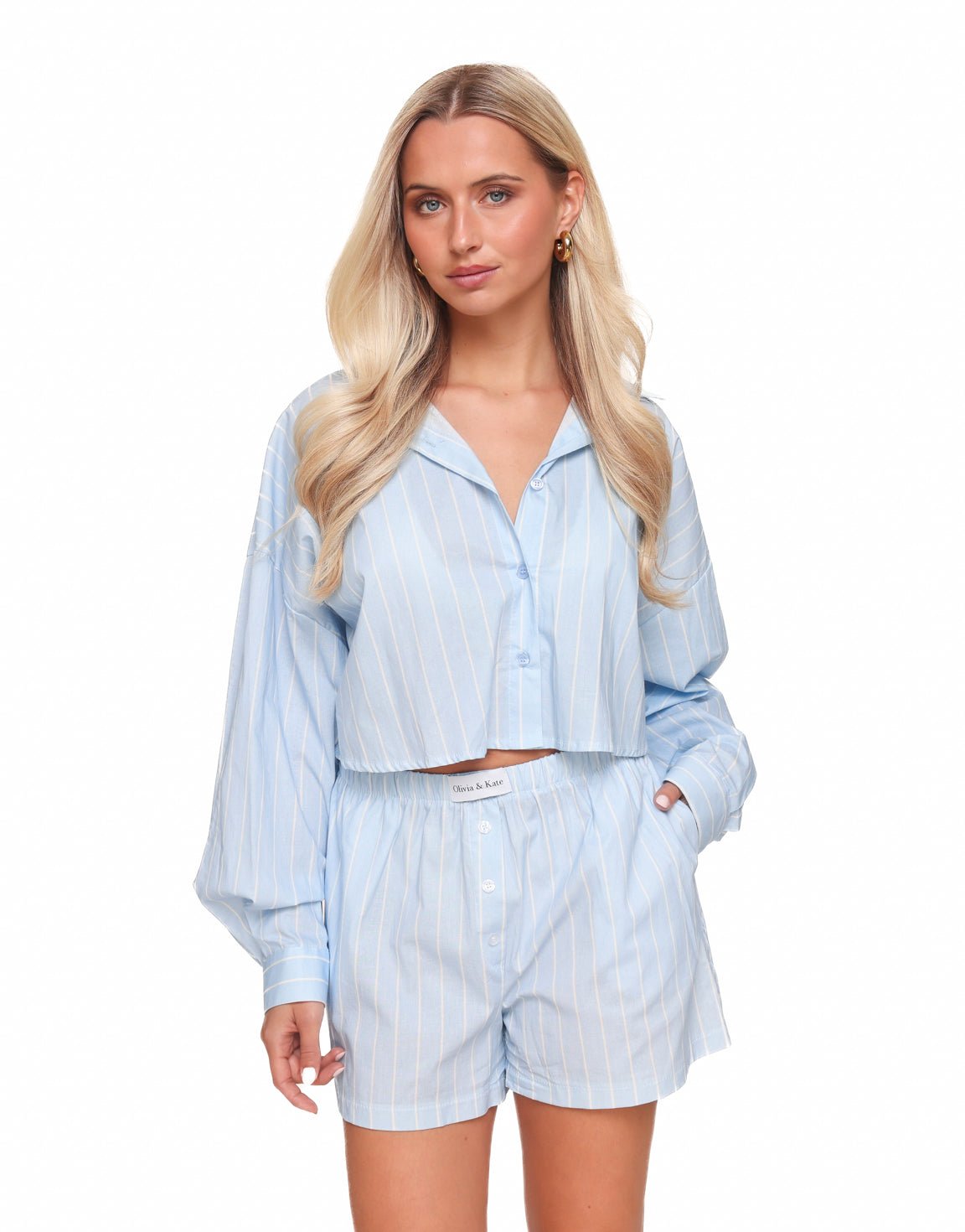 Baby Blauwe Olivia & Kate Gestreepte Cropped - Blouse - Olivia & Kate