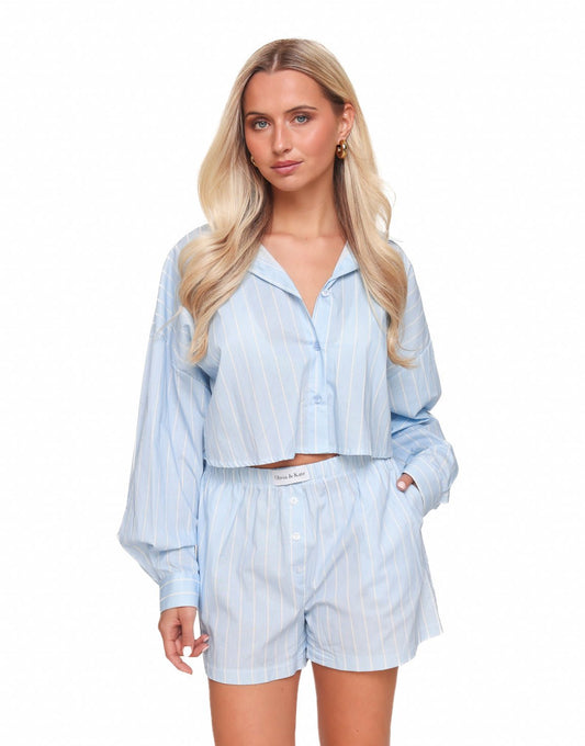 Baby Blauwe Olivia & Kate Gestreepte Cropped - Blouse - Olivia & Kate