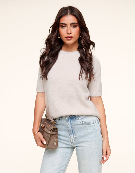 Beige Basic Fluffy SS - Top - Olivia & Kate