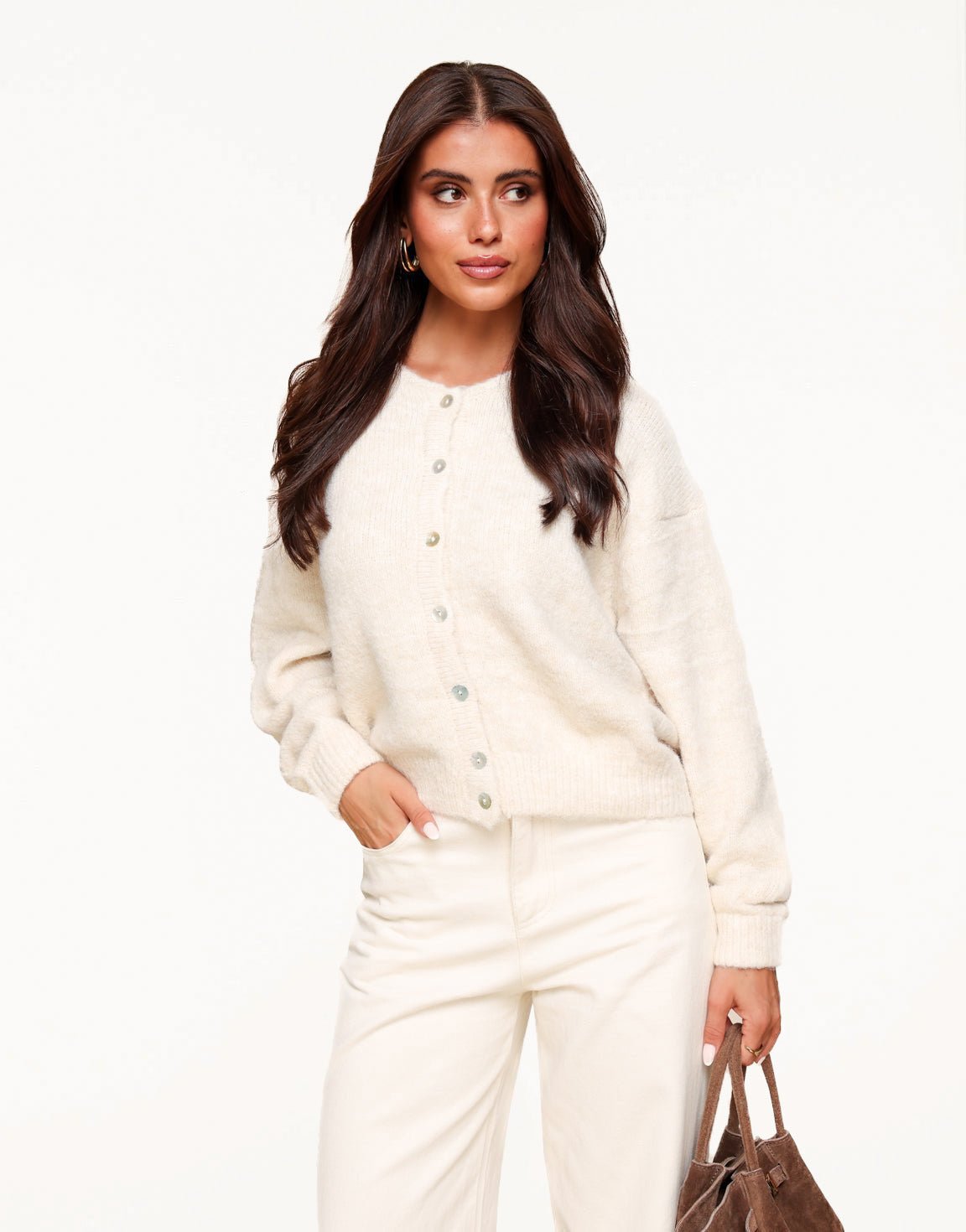 Beige Basic Knitted - Cardigan - Olivia & Kate