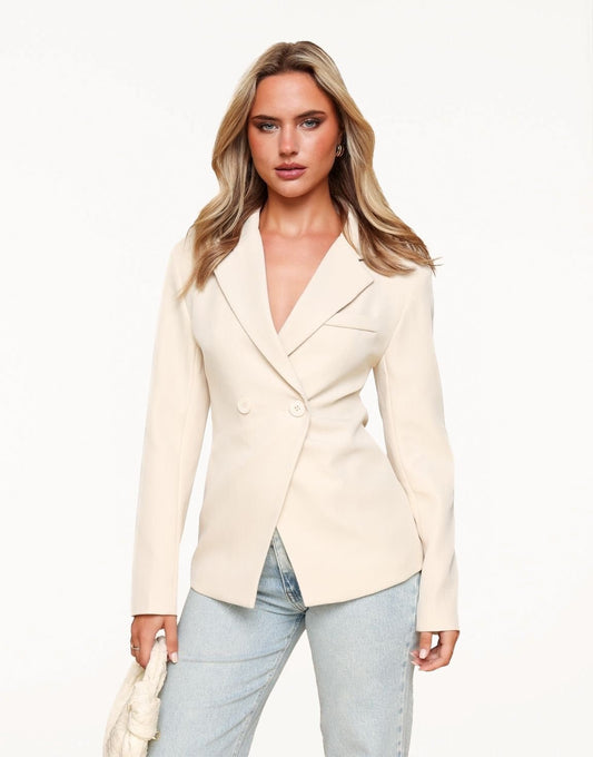 Beige Classic Getailleerde - Blazer - Olivia & Kate