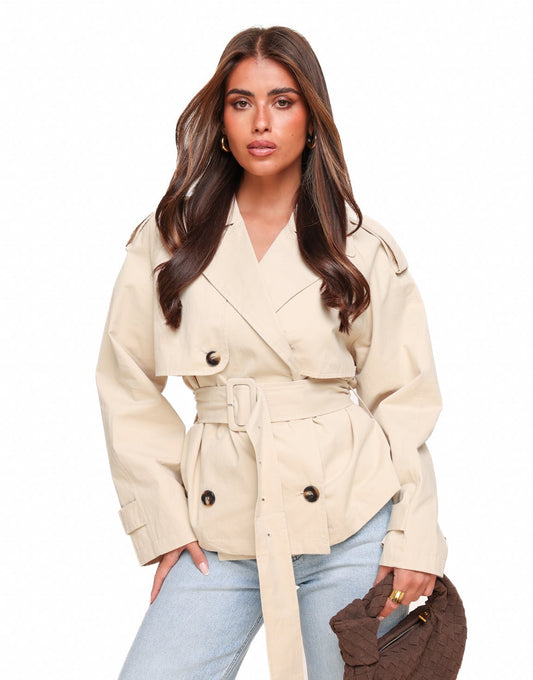 Beige Cropped Classic Trench Coat - Jas - Olivia & Kate