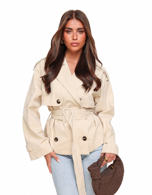 Beige Cropped Classic Trench Coat - Jas - Olivia & Kate