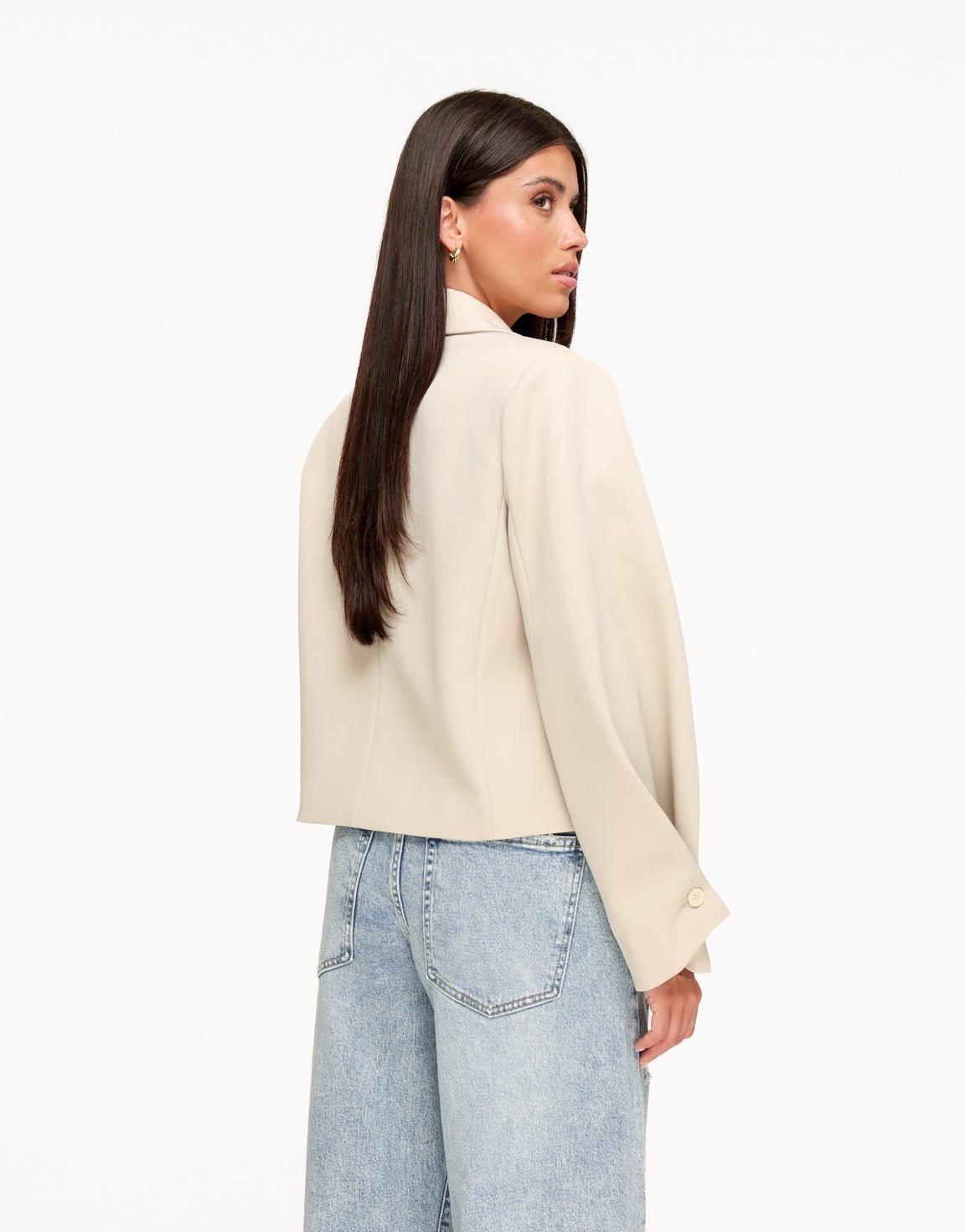 Beige Cropped Omgeslagen Mouwen - Blazer - Olivia & Kate