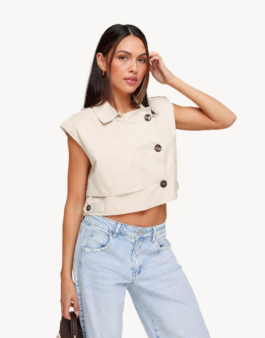 Beige Cropped Trench - Top - Olivia & Kate