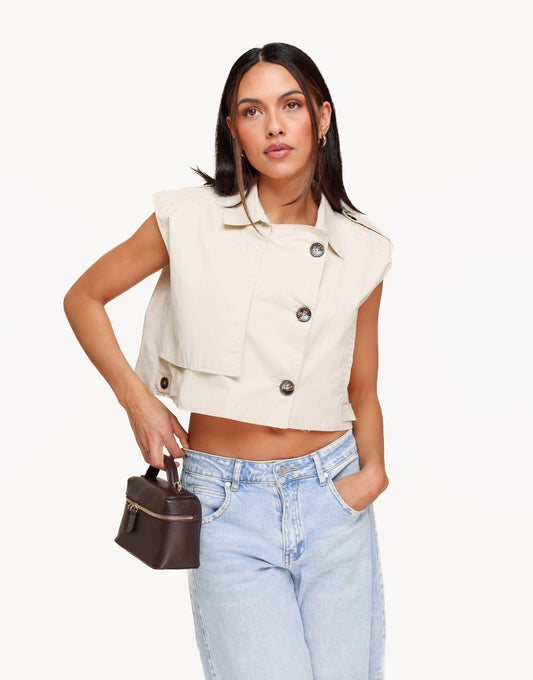 Beige Cropped Trench - Top - Olivia & Kate