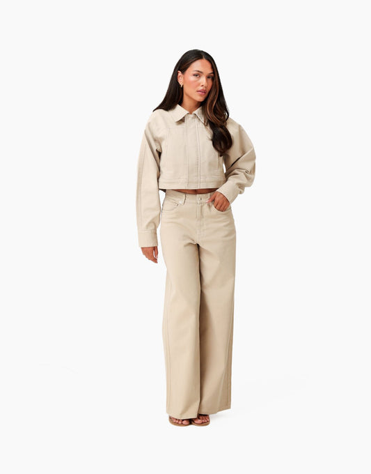 Beige Denim Ballonmouwen Cropped - jas - Olivia & Kate