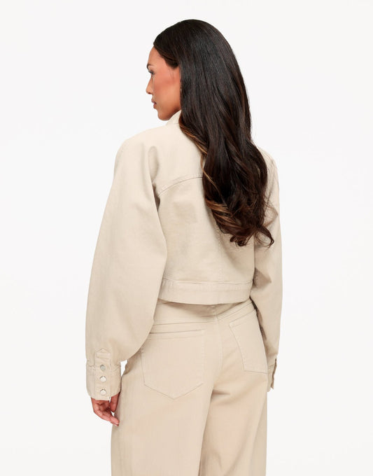 Beige Denim Ballonmouwen Wijde - Set - Olivia & Kate