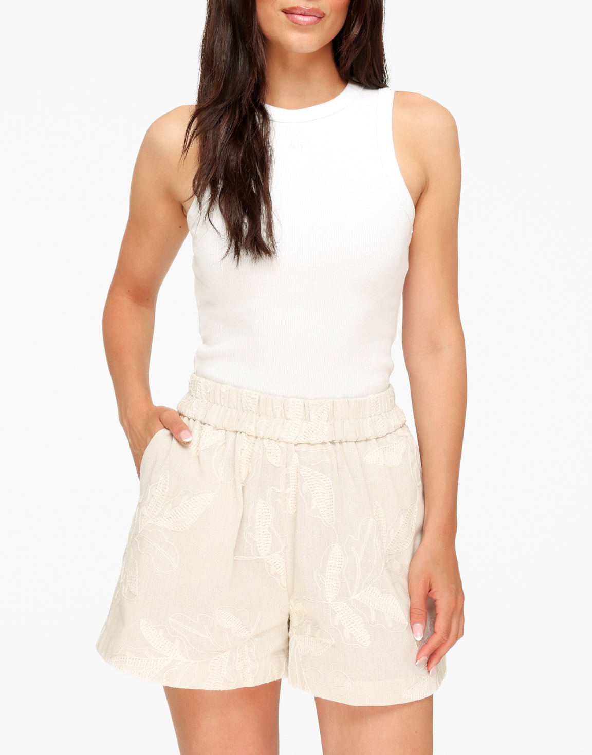 Beige Geborduurde Elastische Bloemen - Set - Olivia & Kate
