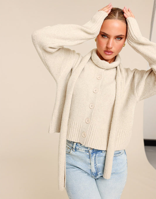 Beige Gebreide LS - Vest - Olivia & Kate