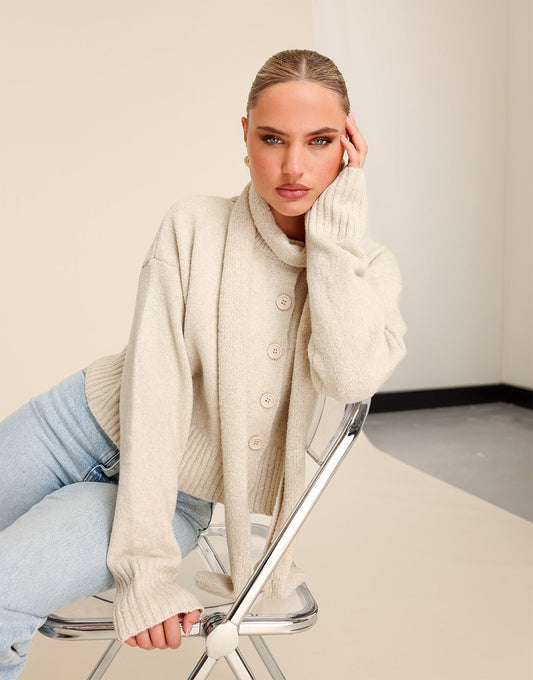 Beige Gebreide LS - Vest - Olivia & Kate