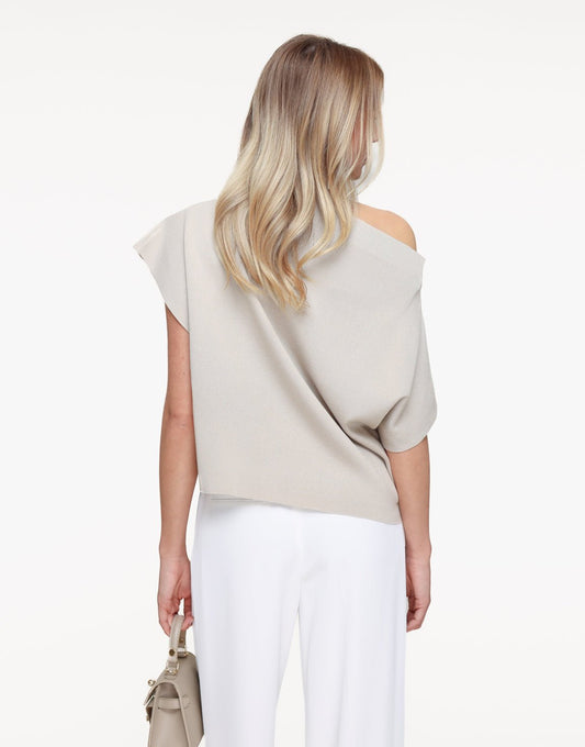 Beige Gebreide One Shoulder - Top - Olivia & Kate