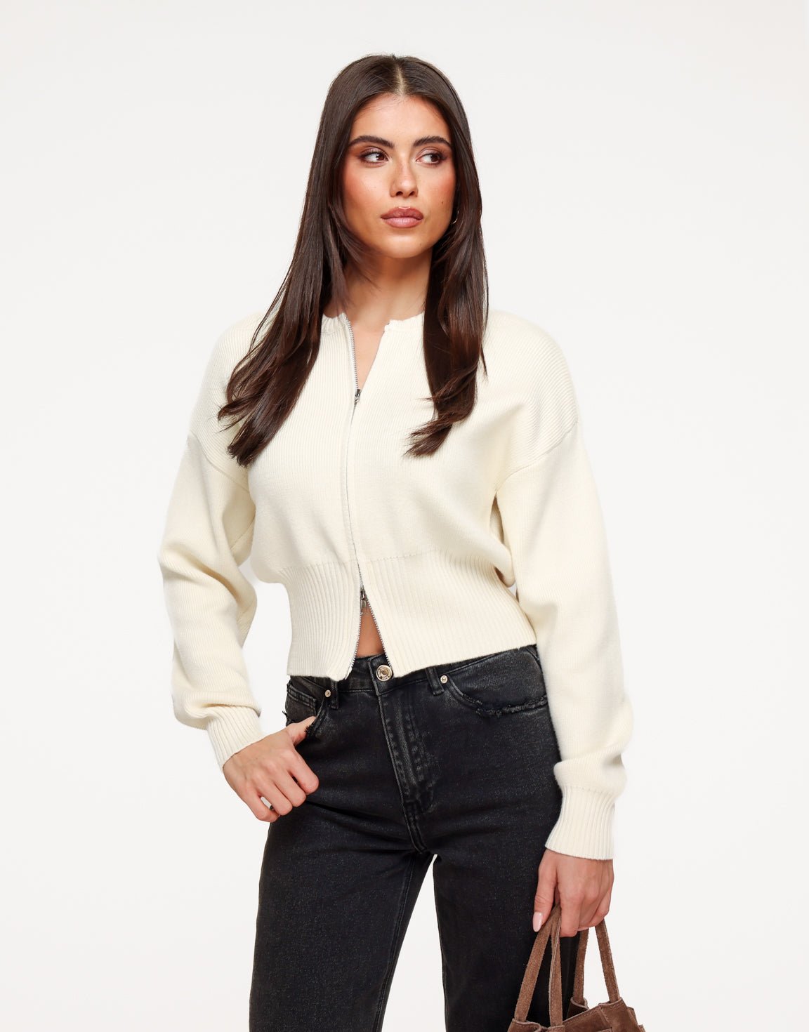 Beige Gebreide Rits - Vest - Olivia & Kate