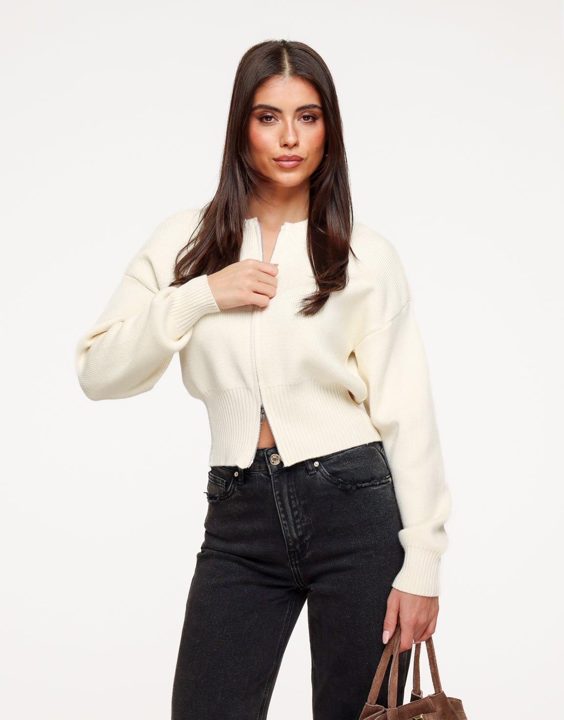 Beige Gebreide Rits - Vest - Olivia & Kate