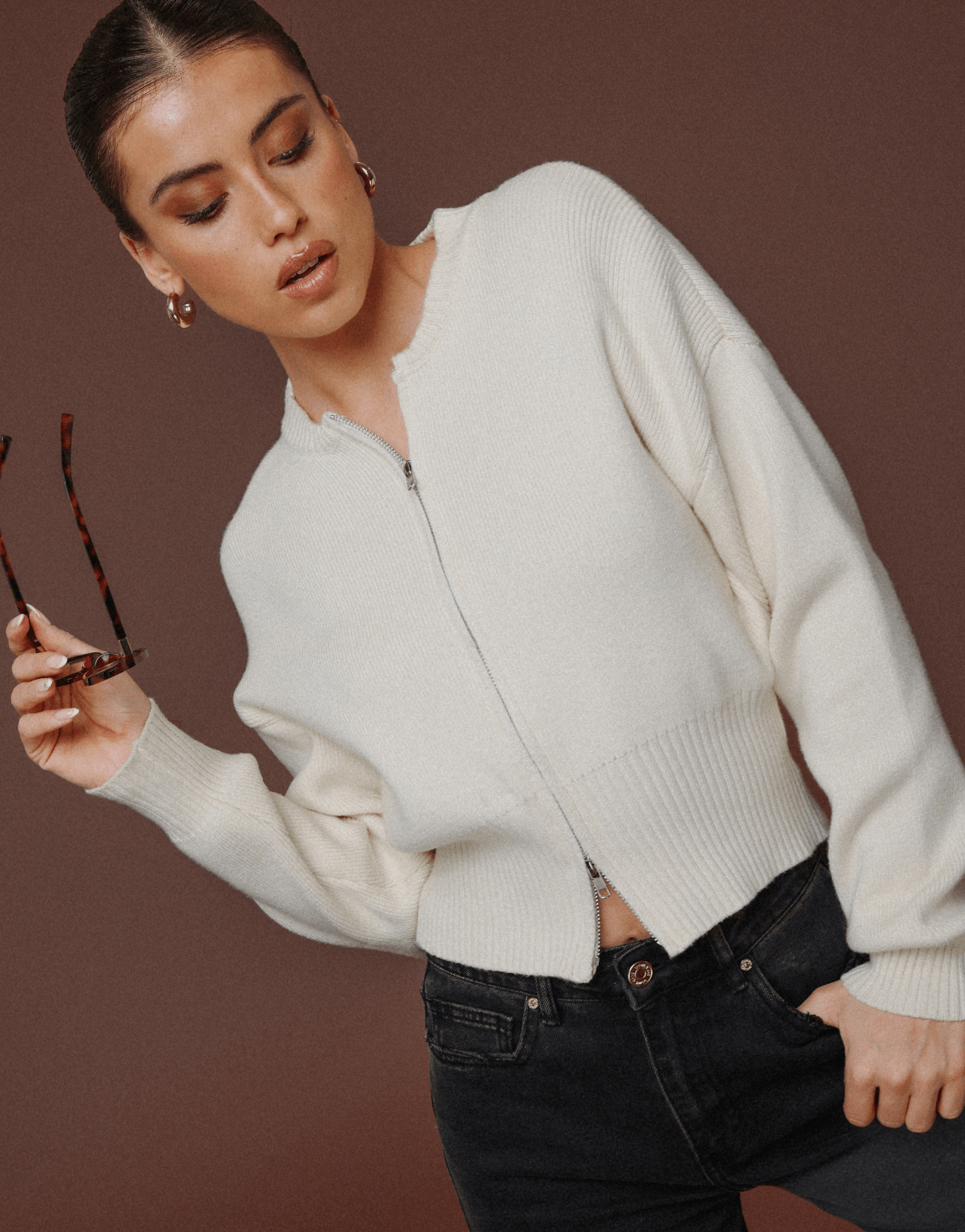 Beige Gebreide Rits - Vest - Olivia & Kate