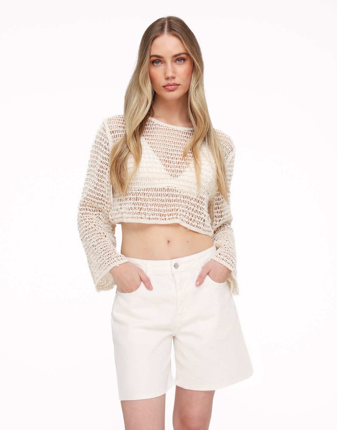Beige Gehaakte LS - Top - Olivia & Kate