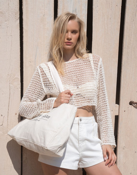 Beige Gehaakte LS - Top - Olivia & Kate