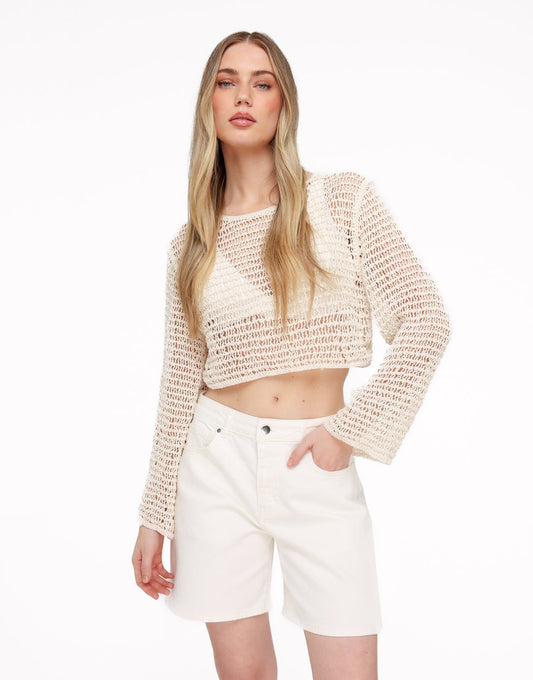 Beige Gehaakte LS - Top - Olivia & Kate