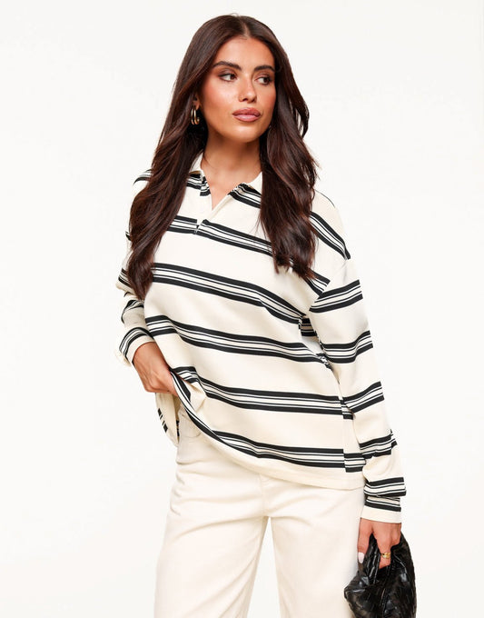 Beige Striped LS - Sweater - Olivia & Kate